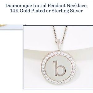Diamonique initial necklace letter B sterling silver